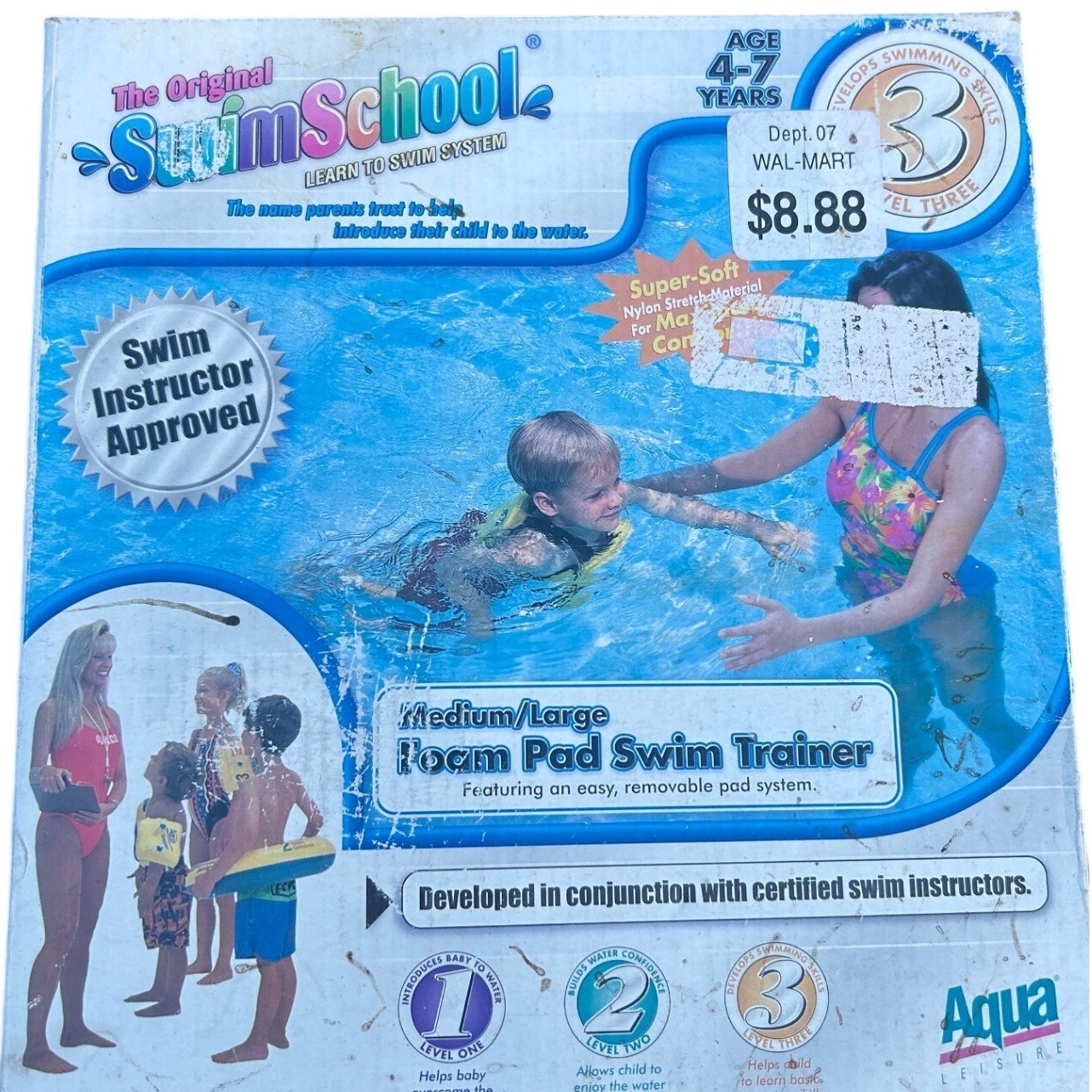 Aqua Leisure Swim Trainer M/L Yellow Foam Pad SwimSchool Level 3 2002 Vintage