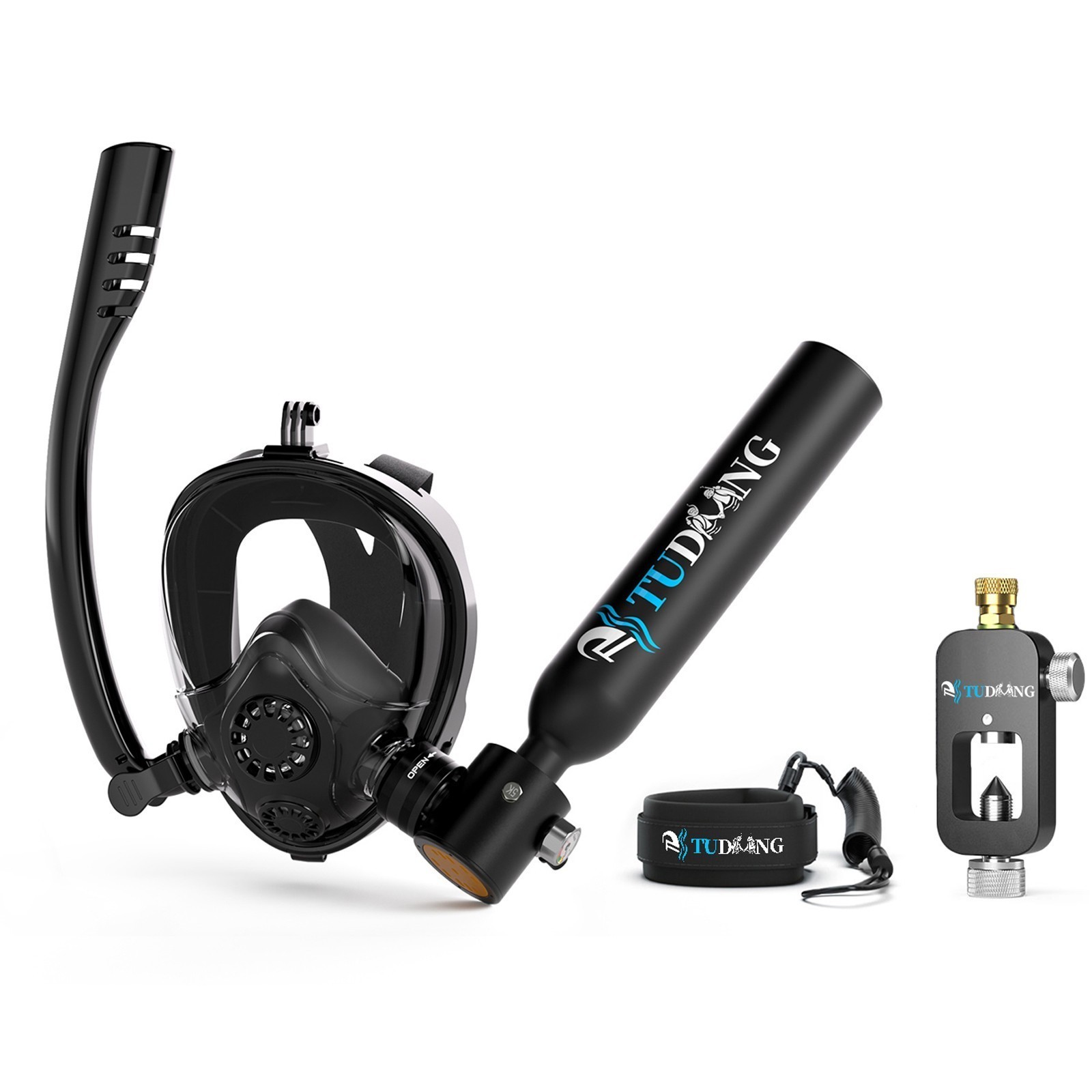 TUDIVING-0.5L Mini Scuba Tank with Snorkel Mask,Lung Tank with Pump,Pony Bottle