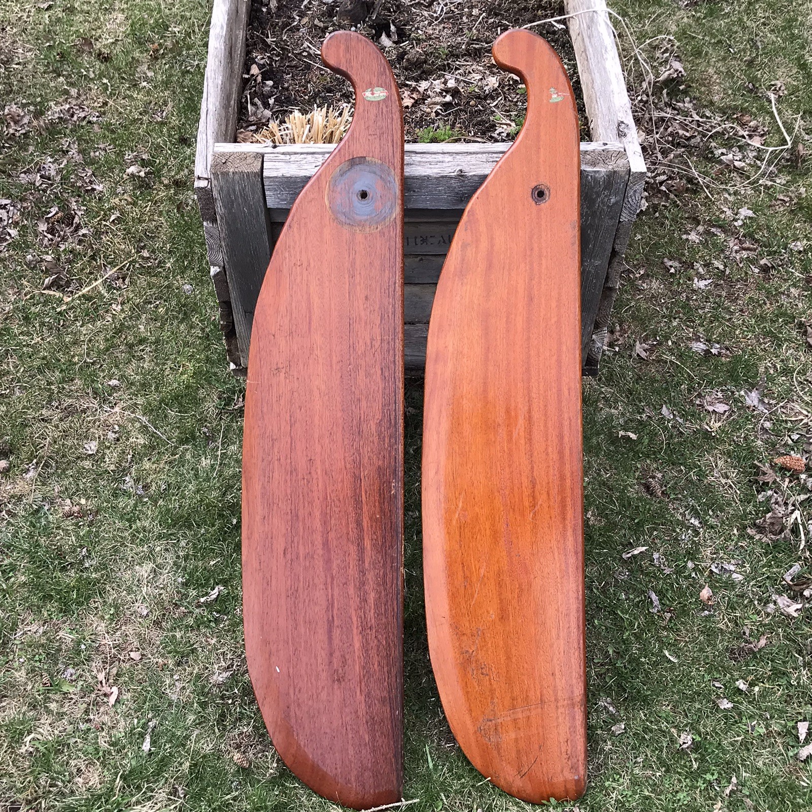 Vintage Old Town Canoe Sailboat Mahogany Wood Lee Boards Stabilizers Pair 9″x44″