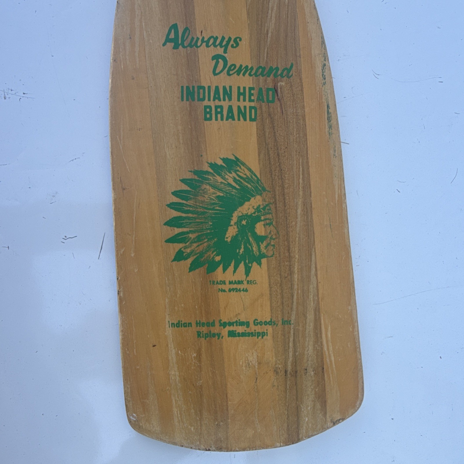 Indian Head Always Demand Wooden Canoe Paddle with Wrapped Handle & Lanyard