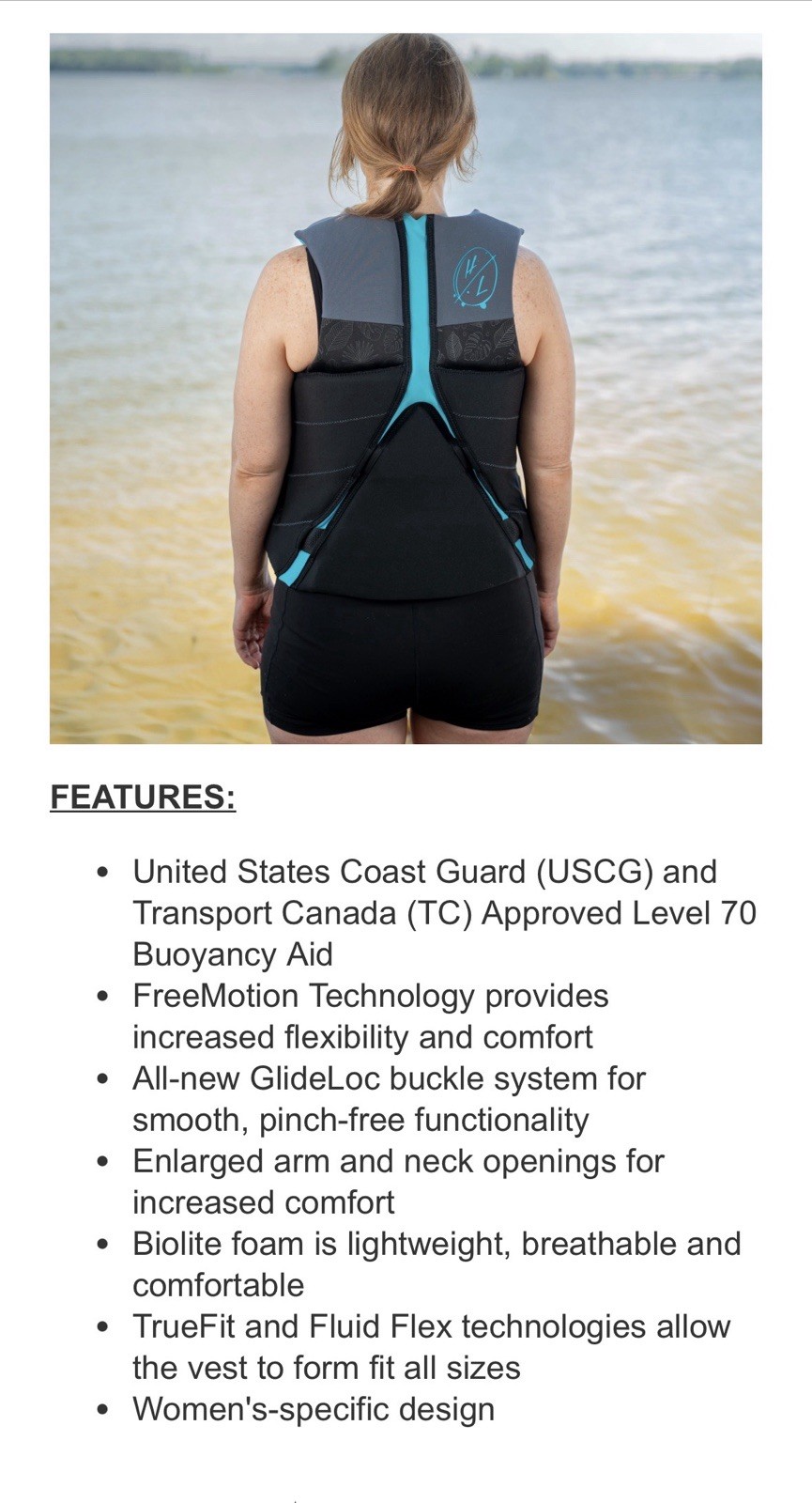 Hyperlite HL Women’s Life Jacket Vest M Black/Gray/Teal Zip Front Buckles