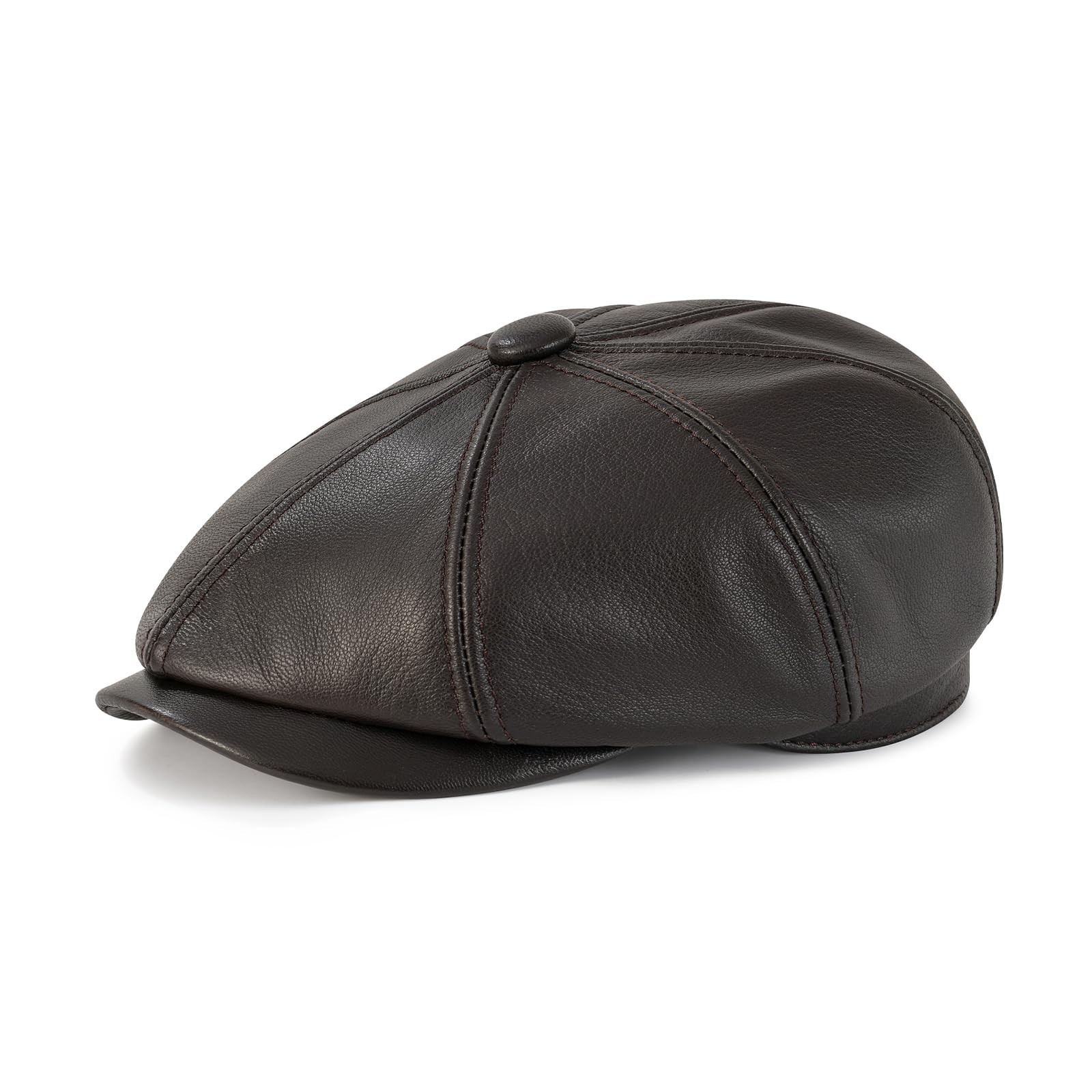 VOBOOM Men Women Genuine Newsboy Leather Cap 8 Panel Gatsby Ivy Hat Dark Brown