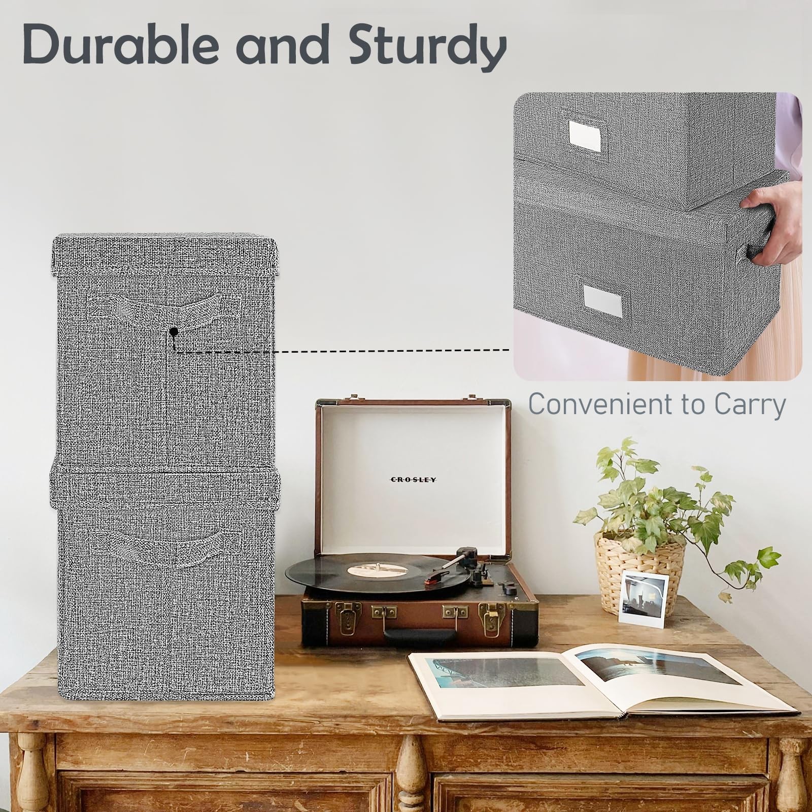 Woodoulogy Vinyl Record Storage Box for 7″/45 RPM LPs, Grey Case 1 Pack,