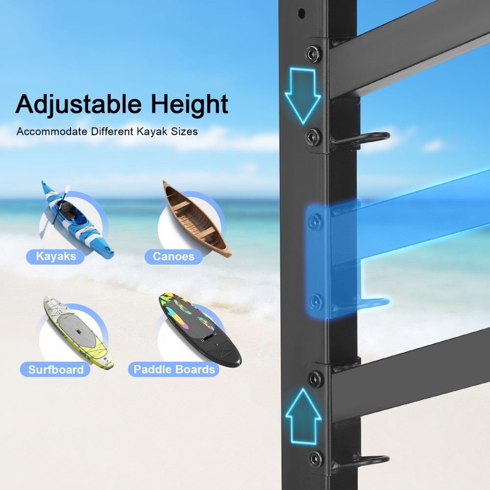 Kayak Storage Rack, Indoor & Outdoor Freestanding Adjustable for 2Kayak Canoe