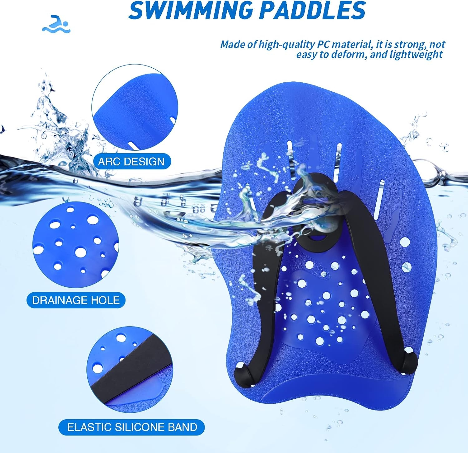 Swim Paddles W/ Adjustable Straps Hand Paddles Lap Swimming Equipment Women Men