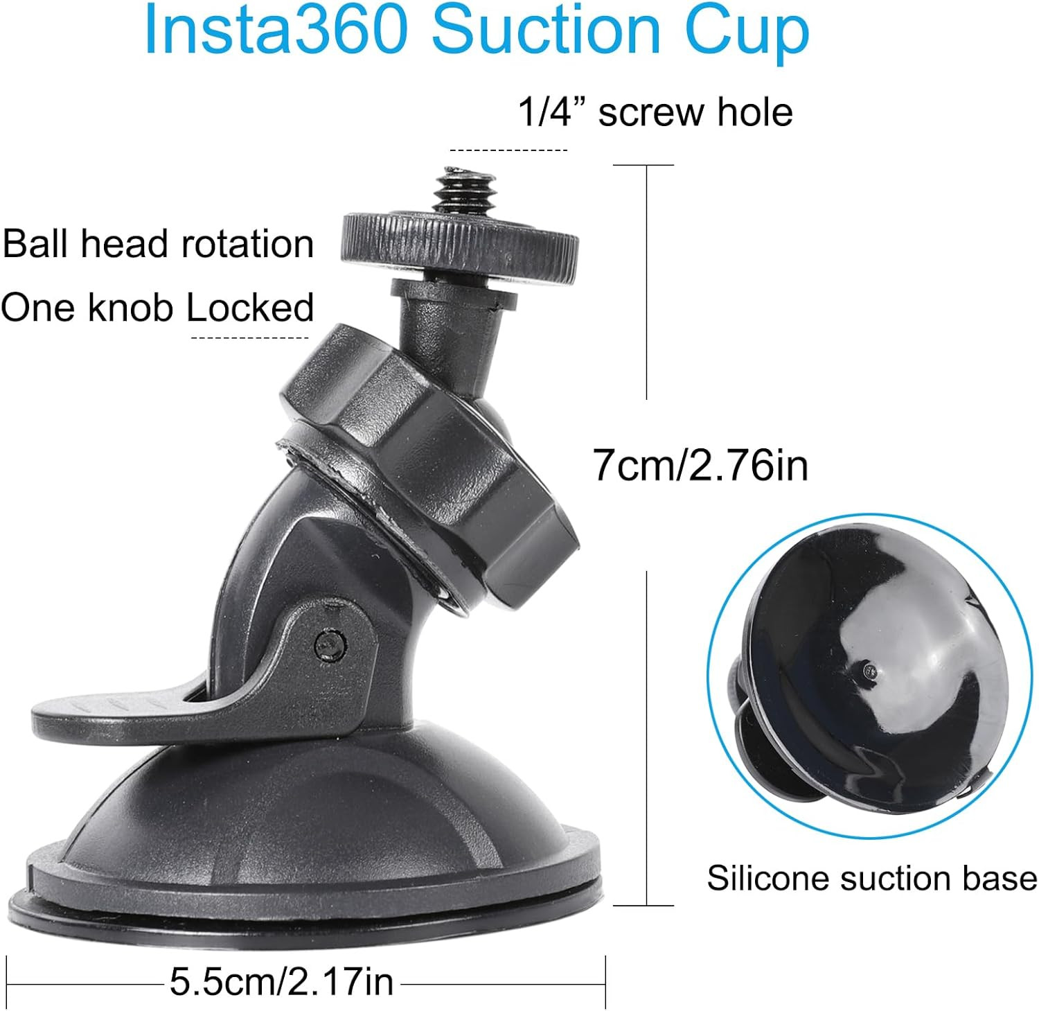 Pellking Rear View Mirror Holder Suction Cup Kit for Insta360 X5/X4/X3/X2/X,360