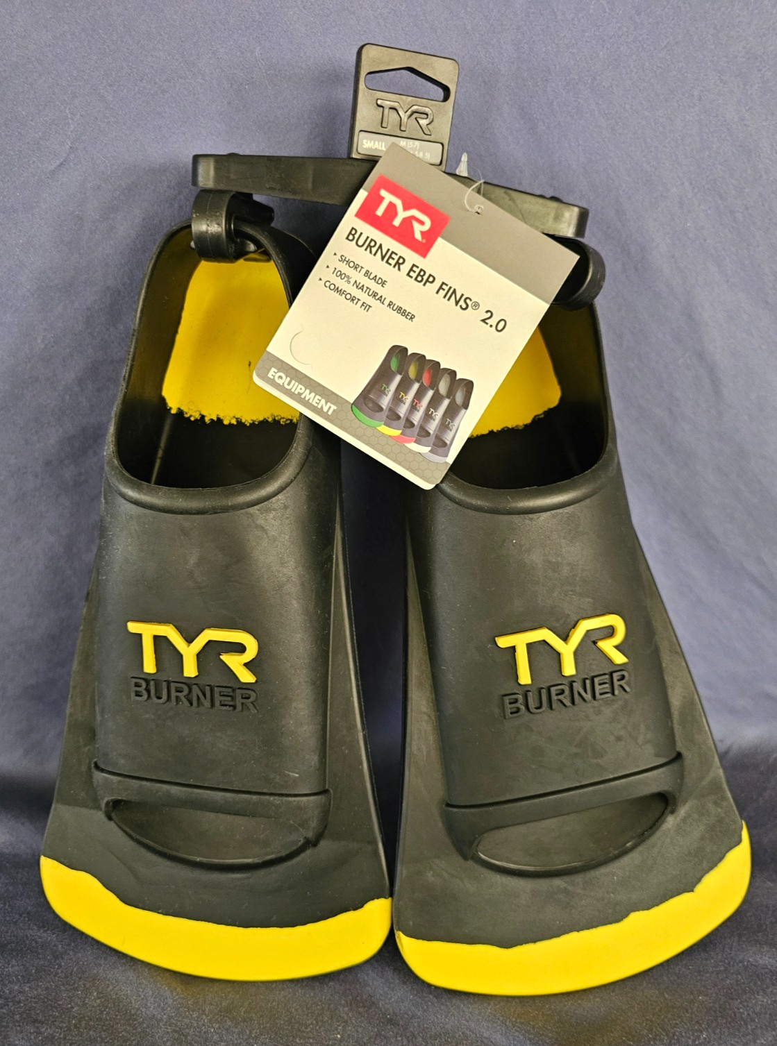 TYR Burner EBP Fins 2.0 Short Blade Swim Training Fins Yellow Black Small NWT