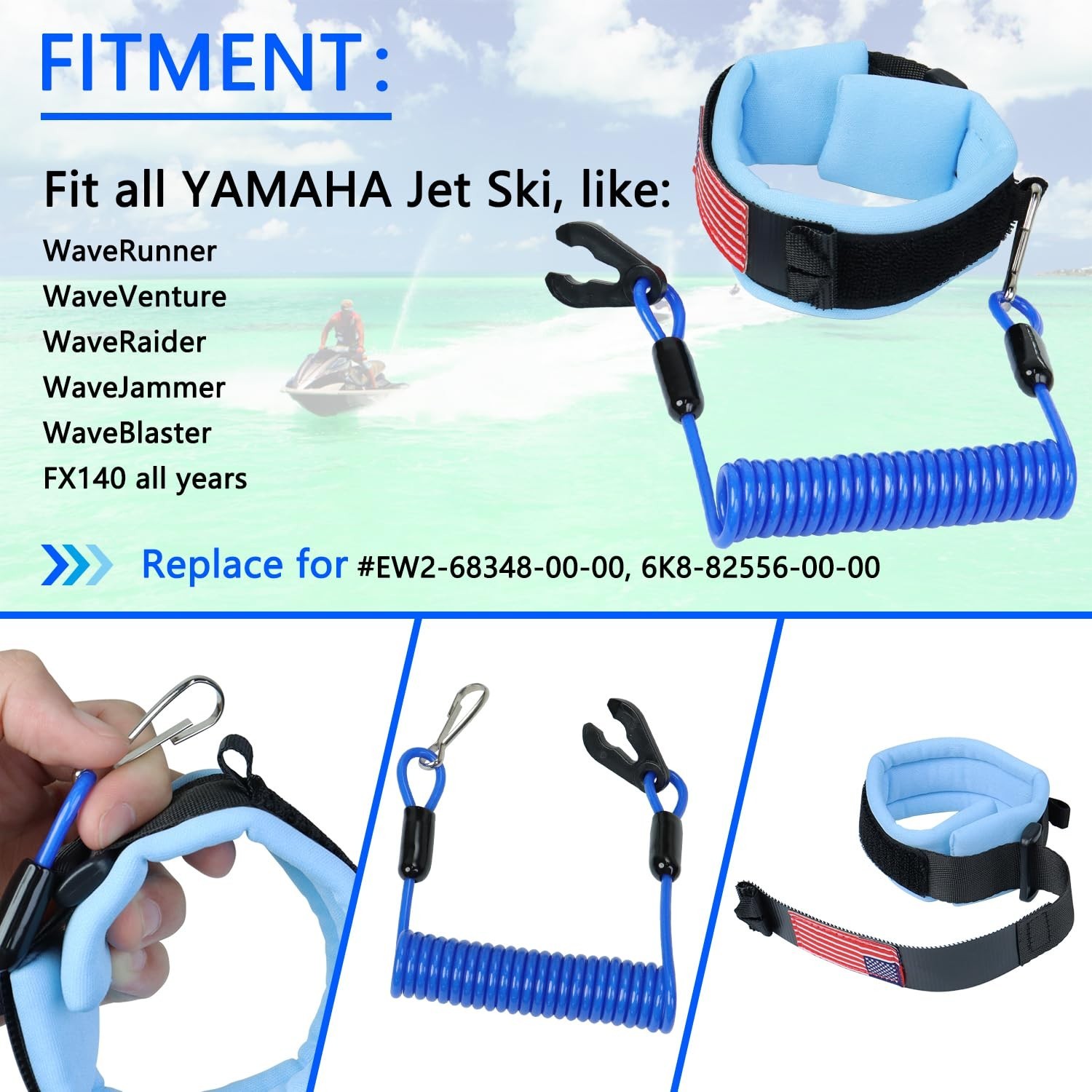 Boat Kill Switch Lanyard Jet Ski Wrist Strap Fit for Yamaha Jet Blue