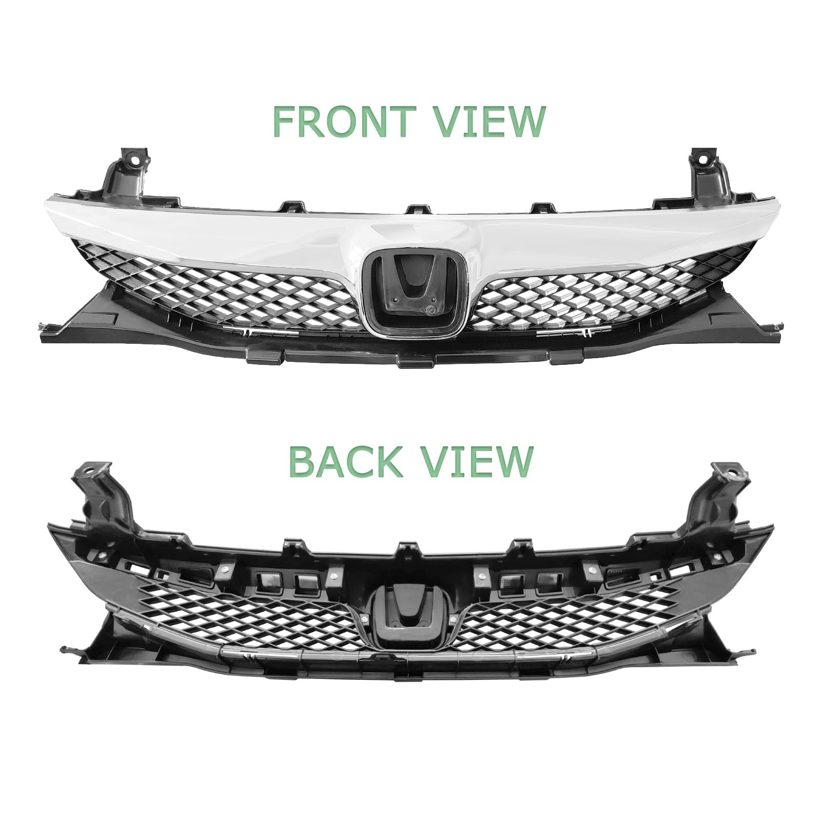 Front Bumper Grille For Honda Civic 4 Door Sedan Black With Chrome Trim Grill…
