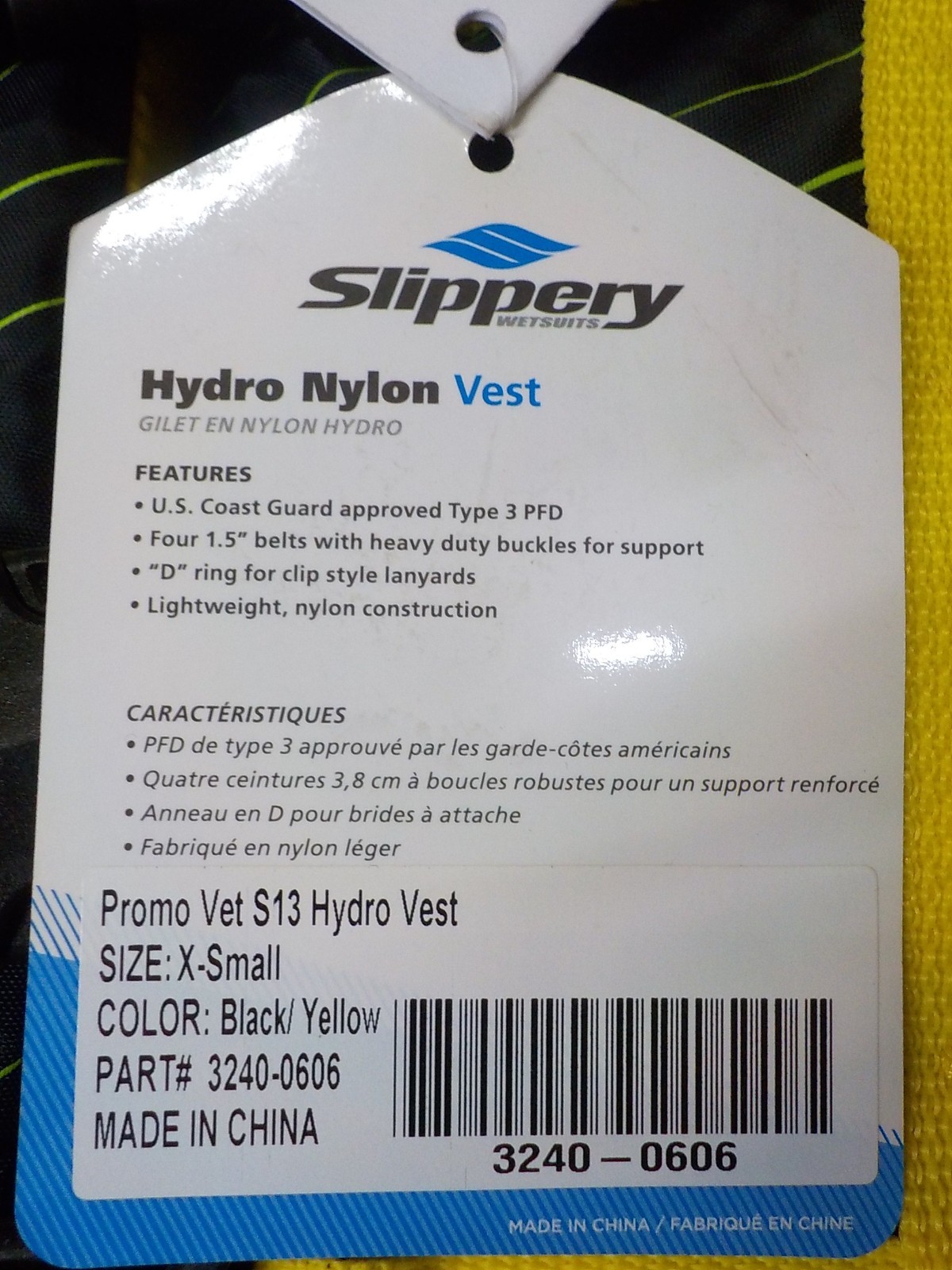 Slippery Hydro Life Vest PFD YLW/BLK/GRN Adult X-Small