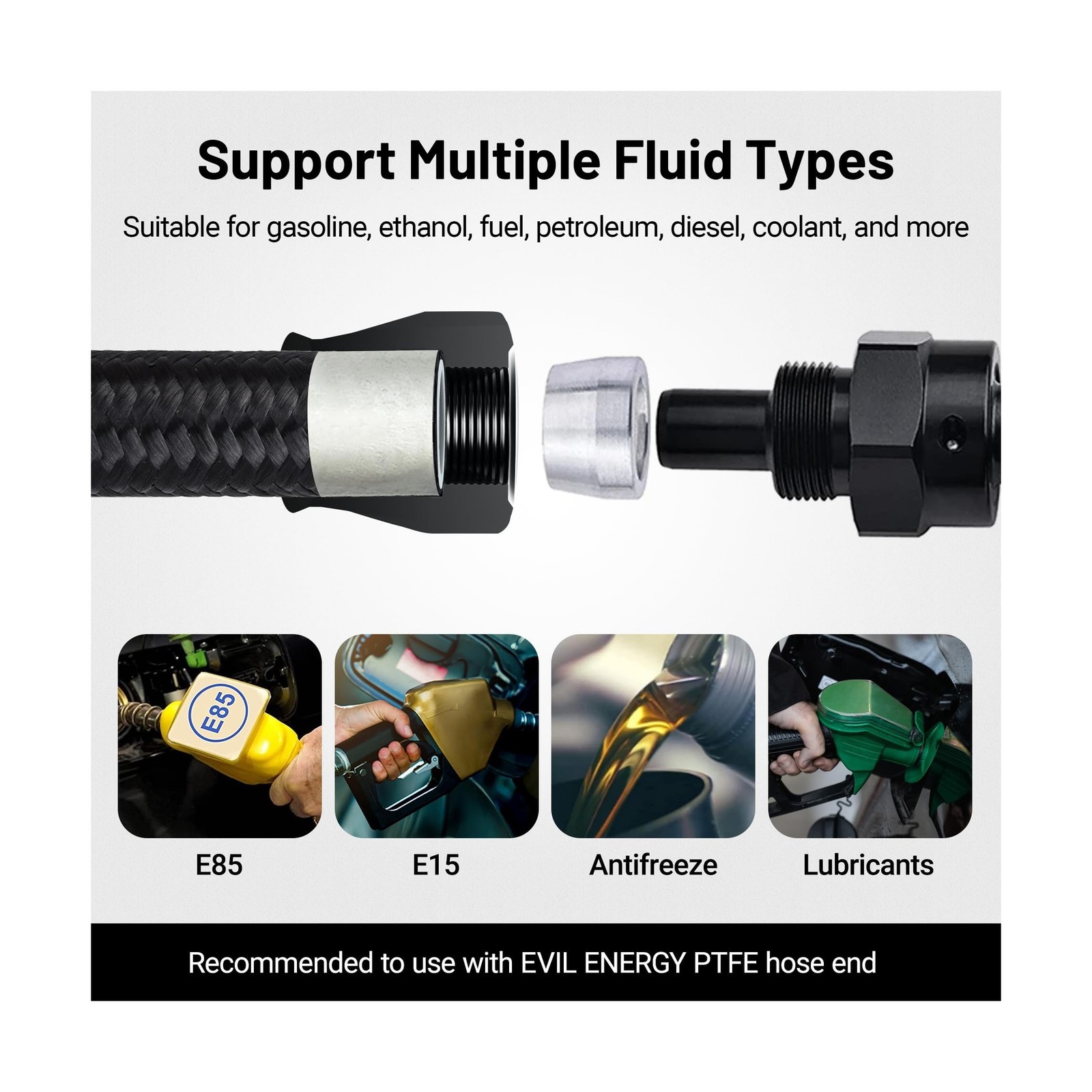 6AN PTFE Fuel Line Kit,E85 Nylon Braided Fuel Hose 20FT PTFE LS Swap EFI Fuel