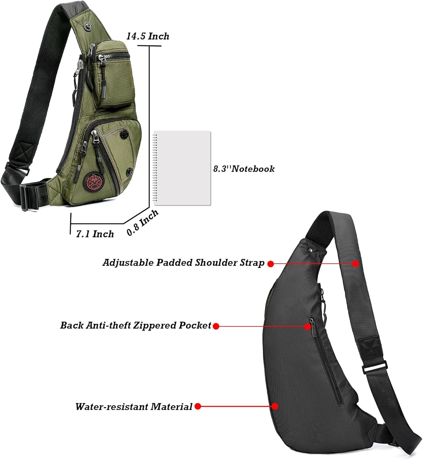 NICGID Sling Bag Chest Shoulder Backpack Crossbody Bags Small, Army Green