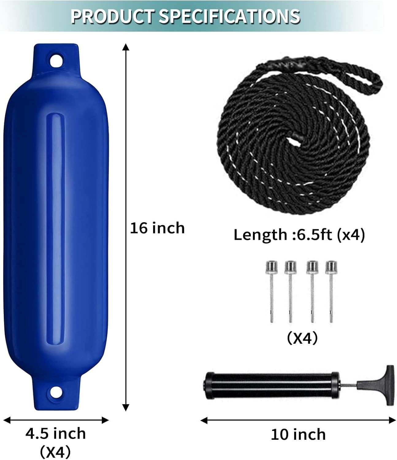Boat Fenders 4Pack 4.5″/5.5.”/6.5″/8.5″ Inflatable Ribbed Marine Boat Fender …