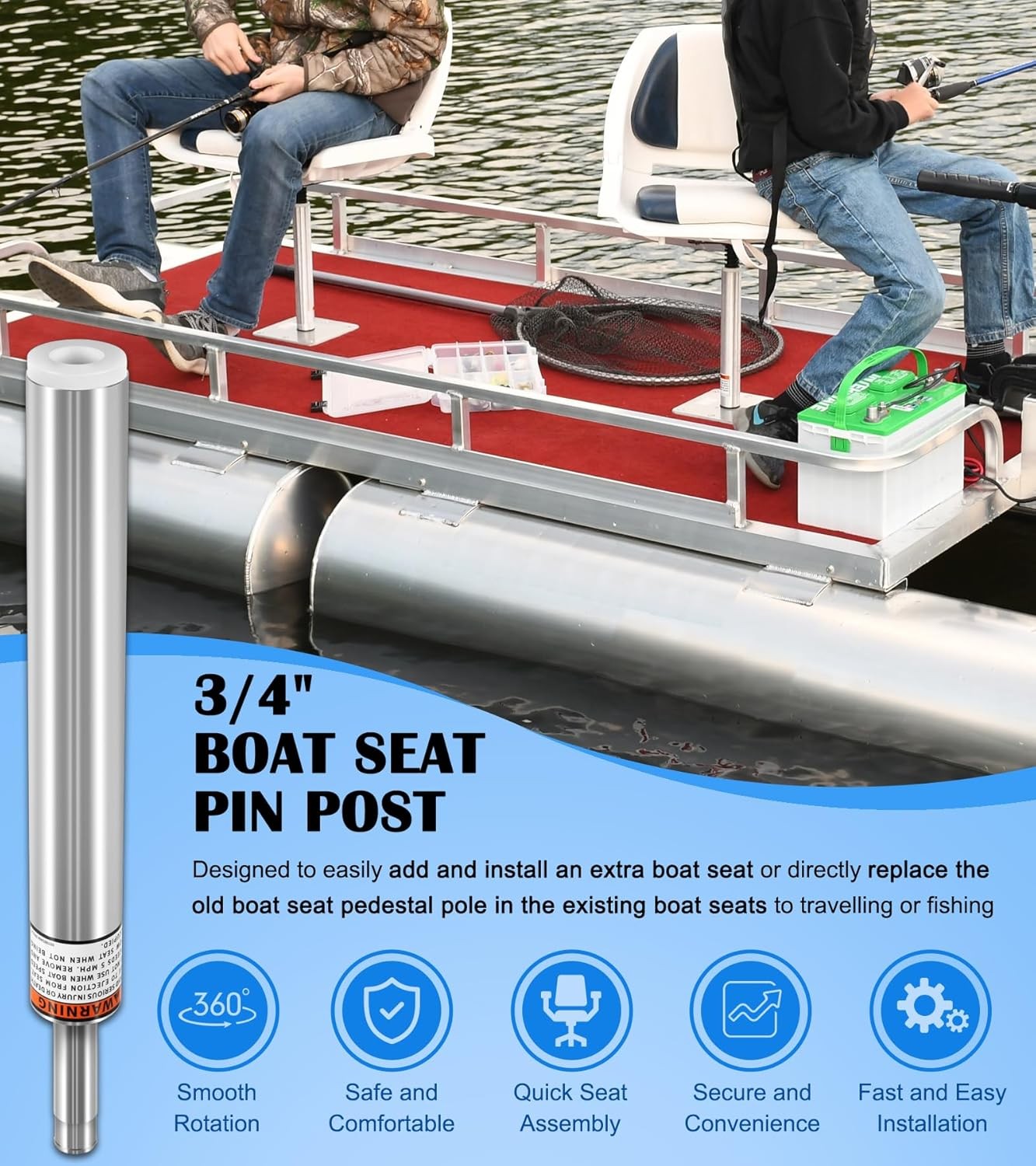 For 3/4″ Boat Seat Pin Post Aluminum Extension Pedestal Pole Marine Base Mount