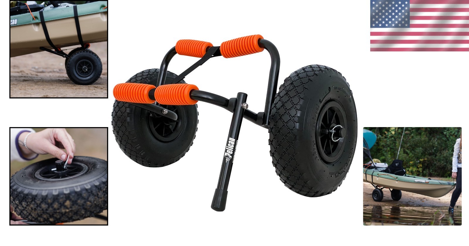 Foldable Kayak & SUP Transport Cart with Black Aluminum Frame and Large Tires