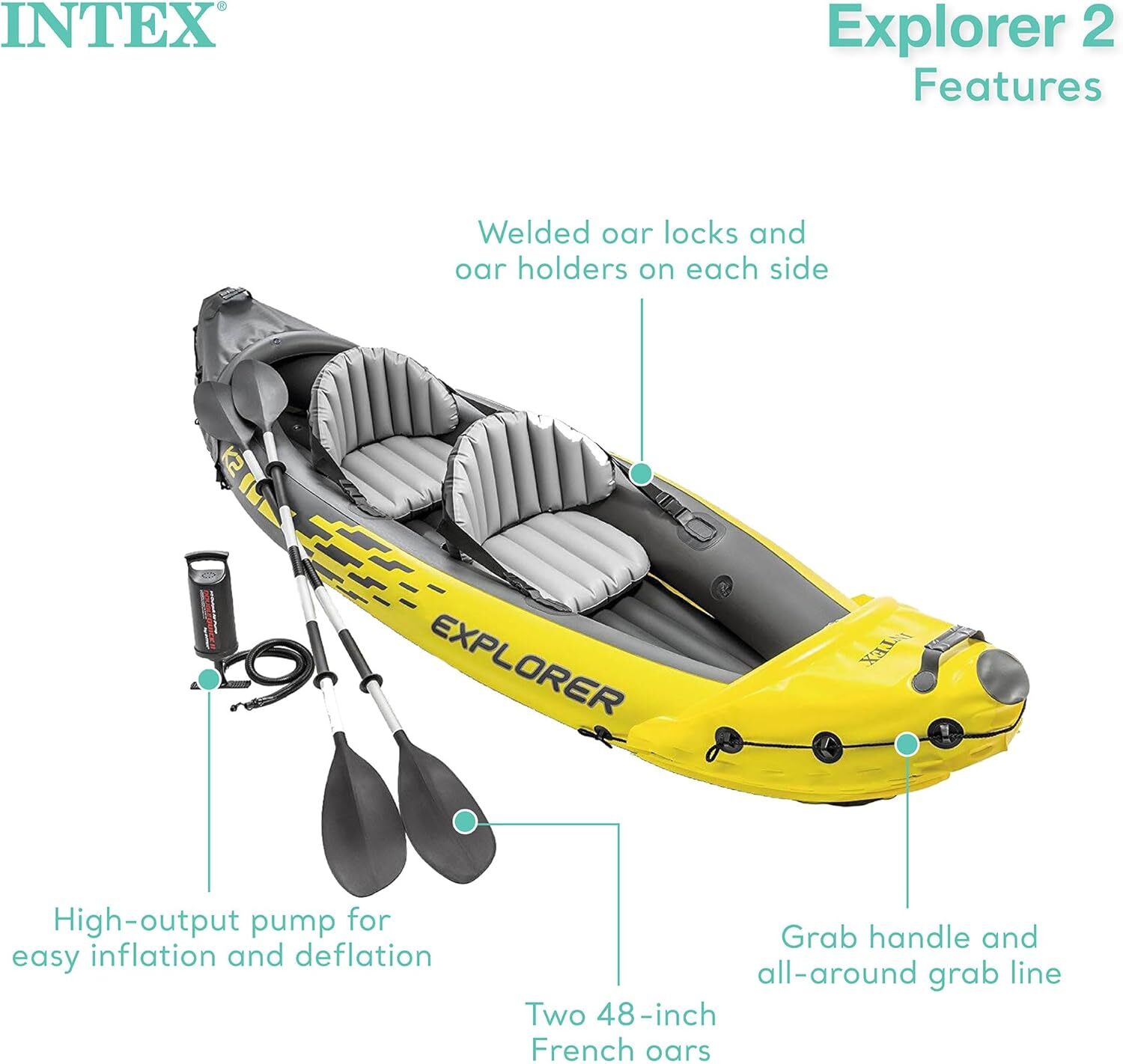 Intex 68307EP K2 Inflatable Kayak 2Person 400lb Capacity w/ Aluminum Oars & Pump