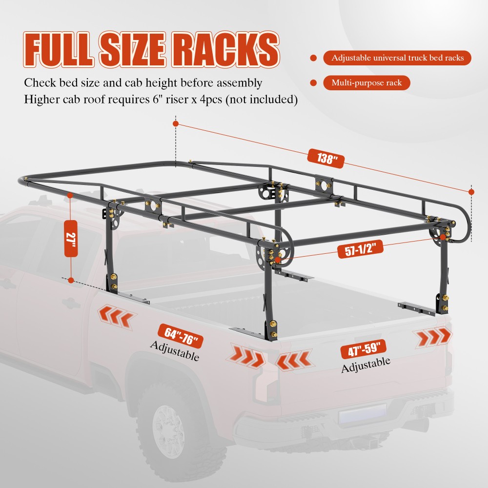 Universal Steel Over-cab Truck Bed Rack Contractor Pickup Lumber Full Size Rack