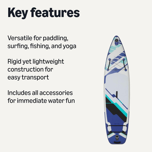 Amazon Basics Inflatable Stand Up Paddleboard with Accessories, 132″ x Blue
