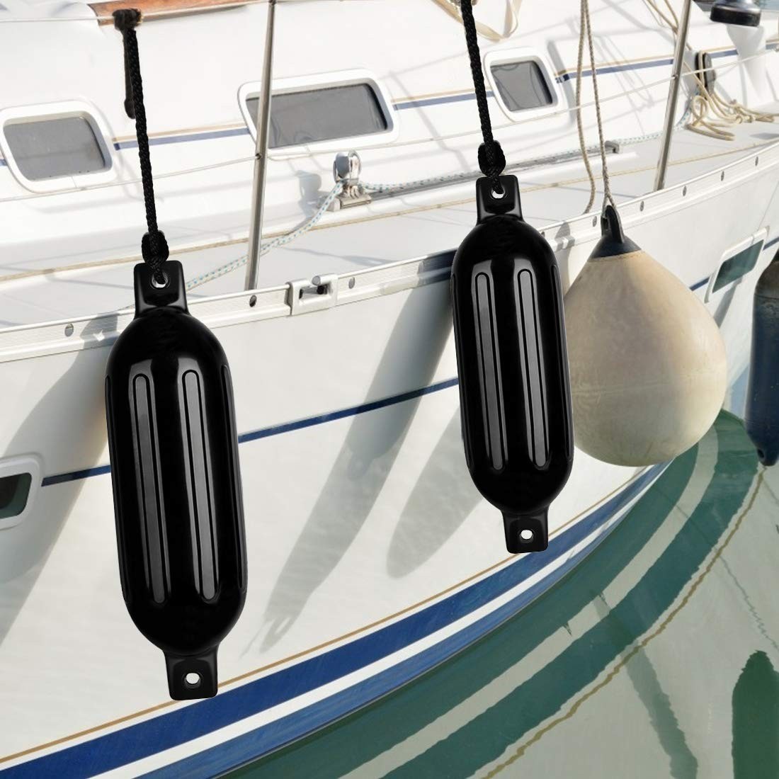 VIVOHOME Vinyl Ribbed Boat Fenders 4 Pack, 6.5 Inch x 24 Inch, Black