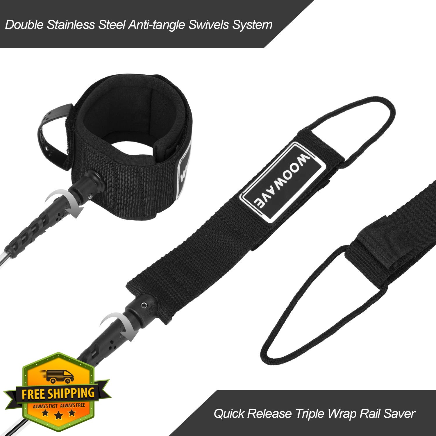 WOOWAVE SUP Leash Black 10ft and 7mm
