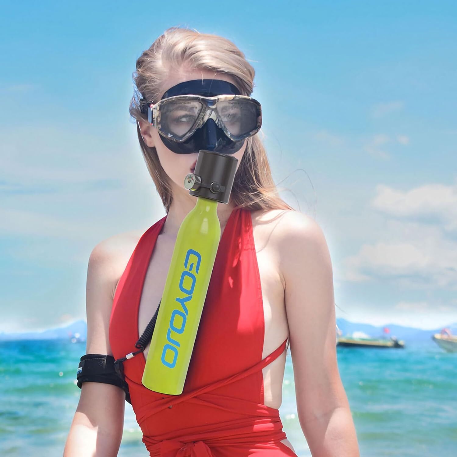 Mini 0.5L/1L/2L Scuba Diving Lung Tank Snorkel Set Mask Hand Pump Option Used