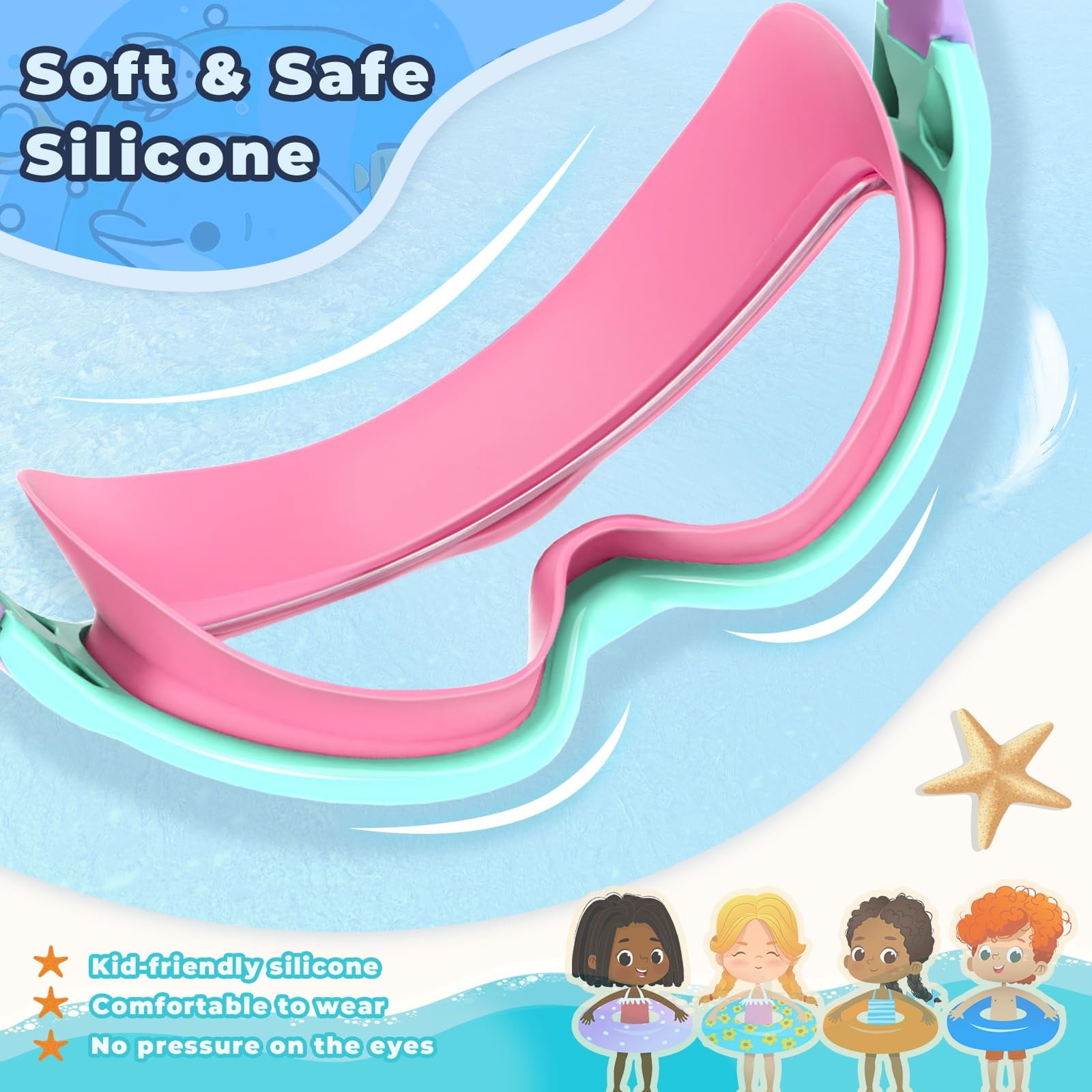 Kids Swimming Goggles 2 Pack with Earplugs&Nose Clip Wide View Anti-Fog/UV