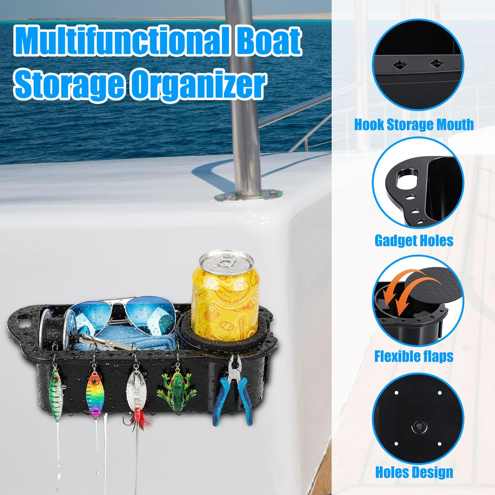 4 PCS Boat Cup Holders Caddy Organizer Mesh Storage Bag Kayak Pontoon Jon
