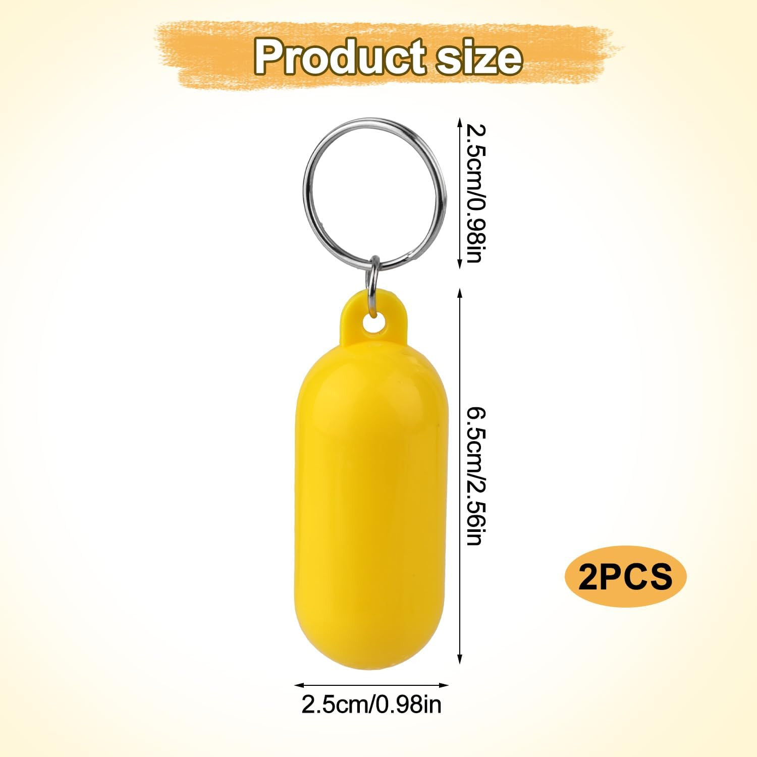 2 Pcs Floating Boat Keychains, Yellow Oval Buoy Float Key Rings for Boating, Fis