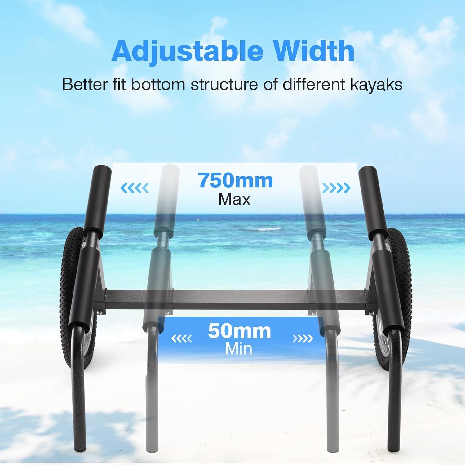 Kayak Beach Cart, Width Adjustable 5.5″-29.5″ Universal Canoe Dolly Heavy Dut…