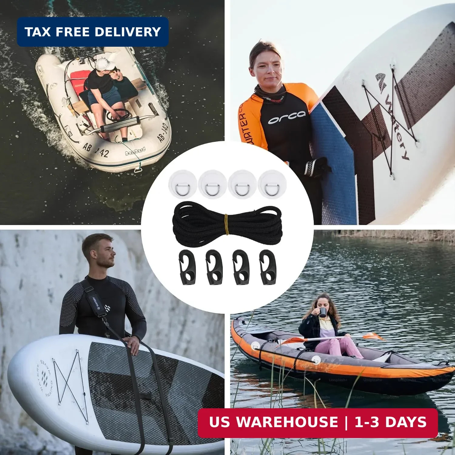 Stainless Steel D-Ring Patch Kit, PVC Paddle Board D-Rings for Kayak, Inflatable