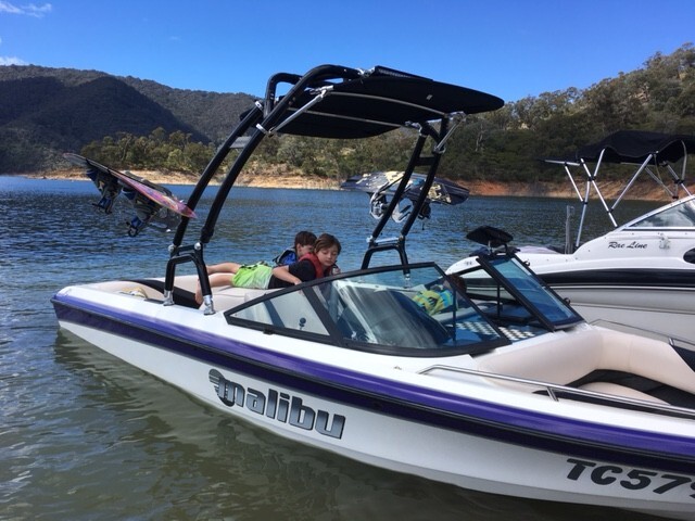 Reborn LaunchX Boat Wakeboard Tower Black Coated Plus Pro Flat Tower Bimini Pkg