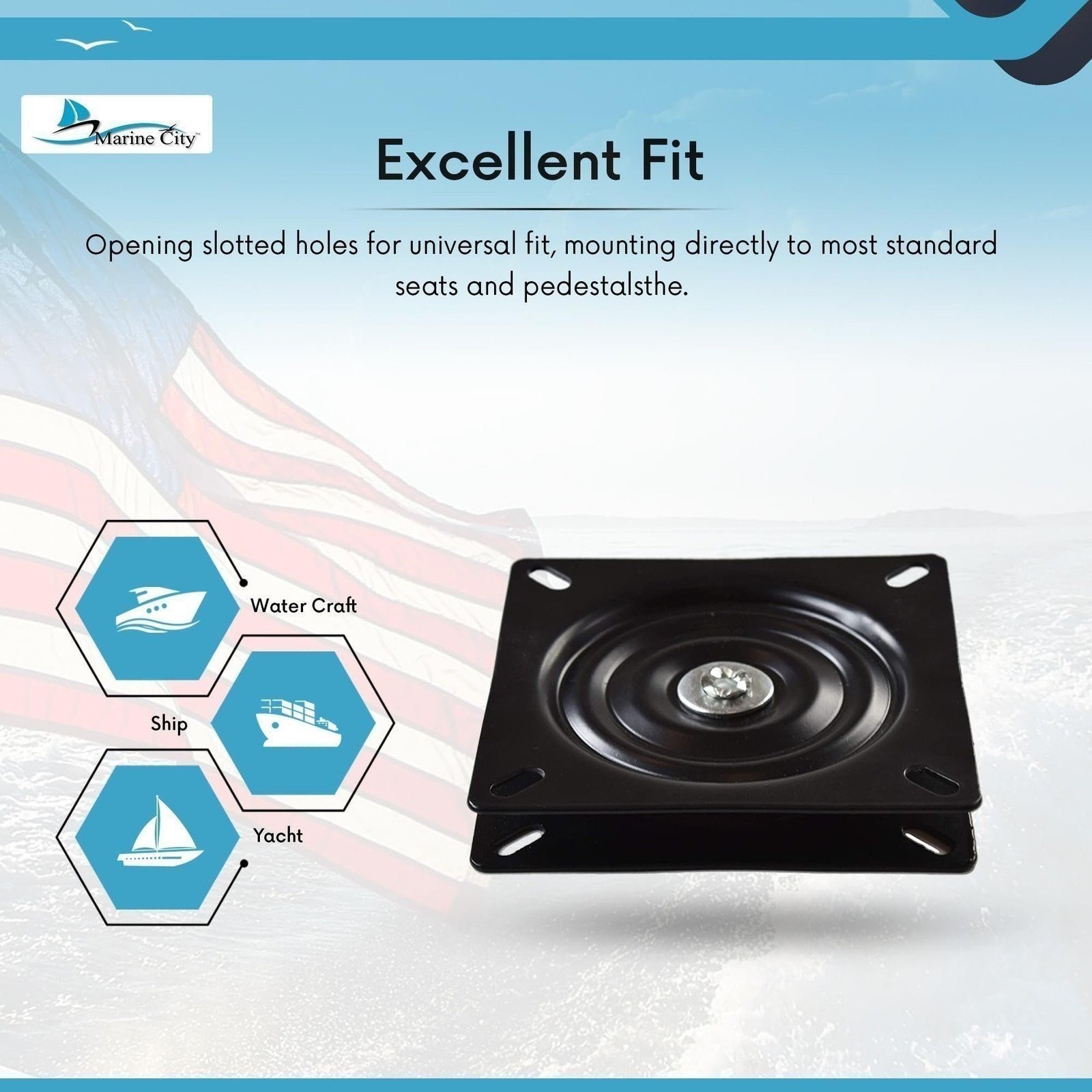 Marine City 7-Inch Universal Swivel Seat Base 360 Rotation for Boats, Yachts