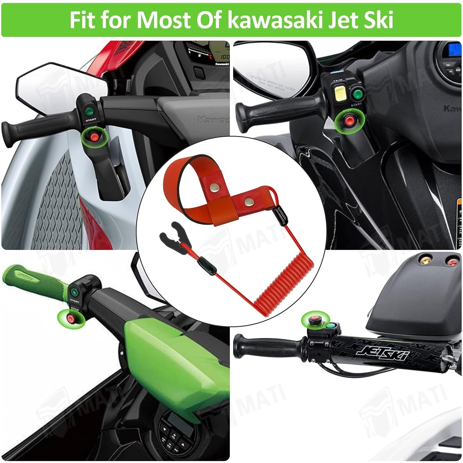 M MATI Stop Kill Switch Safety Lanyard for Kawasaki Jet Ski Models