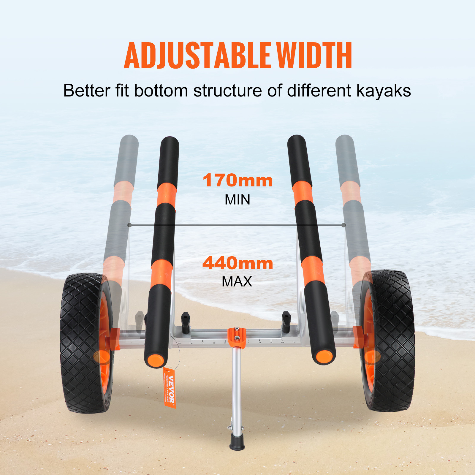 VEVOR Adjustable Kayak Cart Canoe Boat Carrier 450lbs Load with 12” Solid Tires