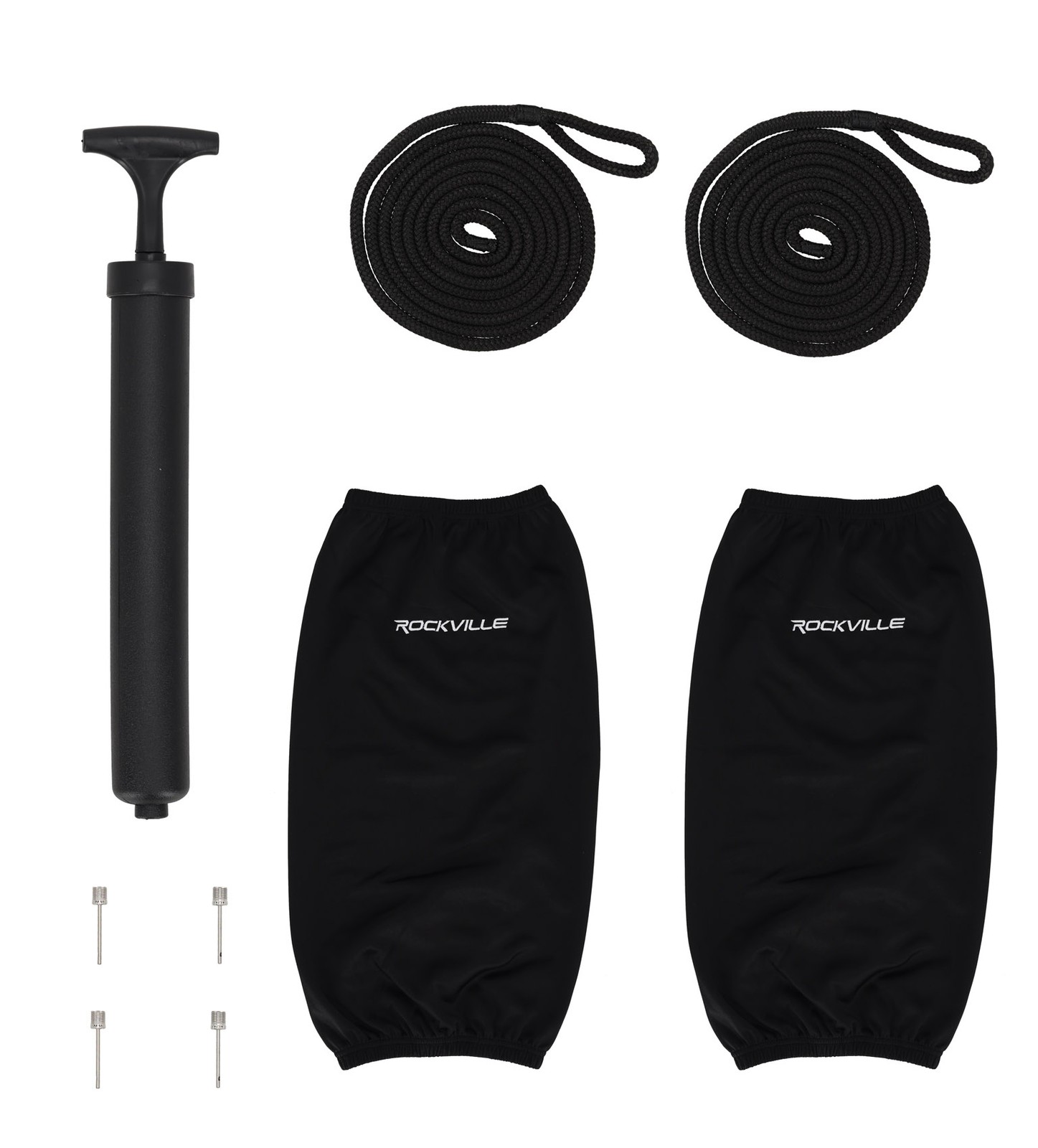 Rockville FEN210-BLACK Boat Fender Package 2 Bumpers 10″x30″, 2 Covers, 2 Lines