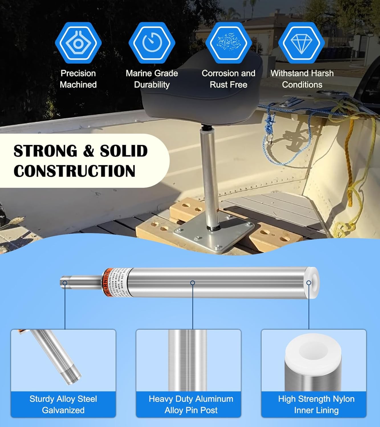 For 3/4″ Boat Seat Pin Post Aluminum Extension Pedestal Pole Marine Base Mount