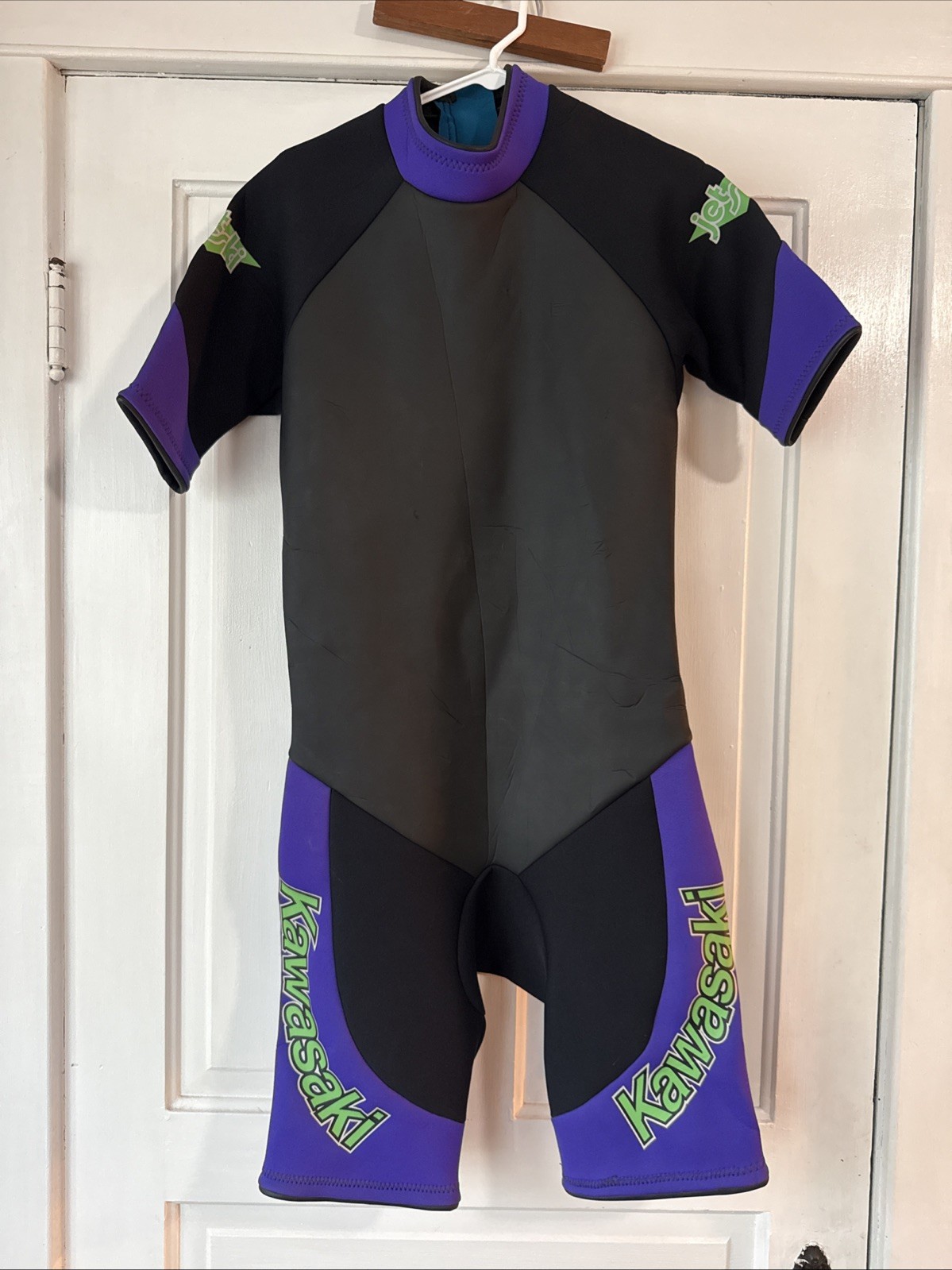 Vintage 90s Kawasaki Jet Ski Wetsuit Purple Green Neon Water Ski