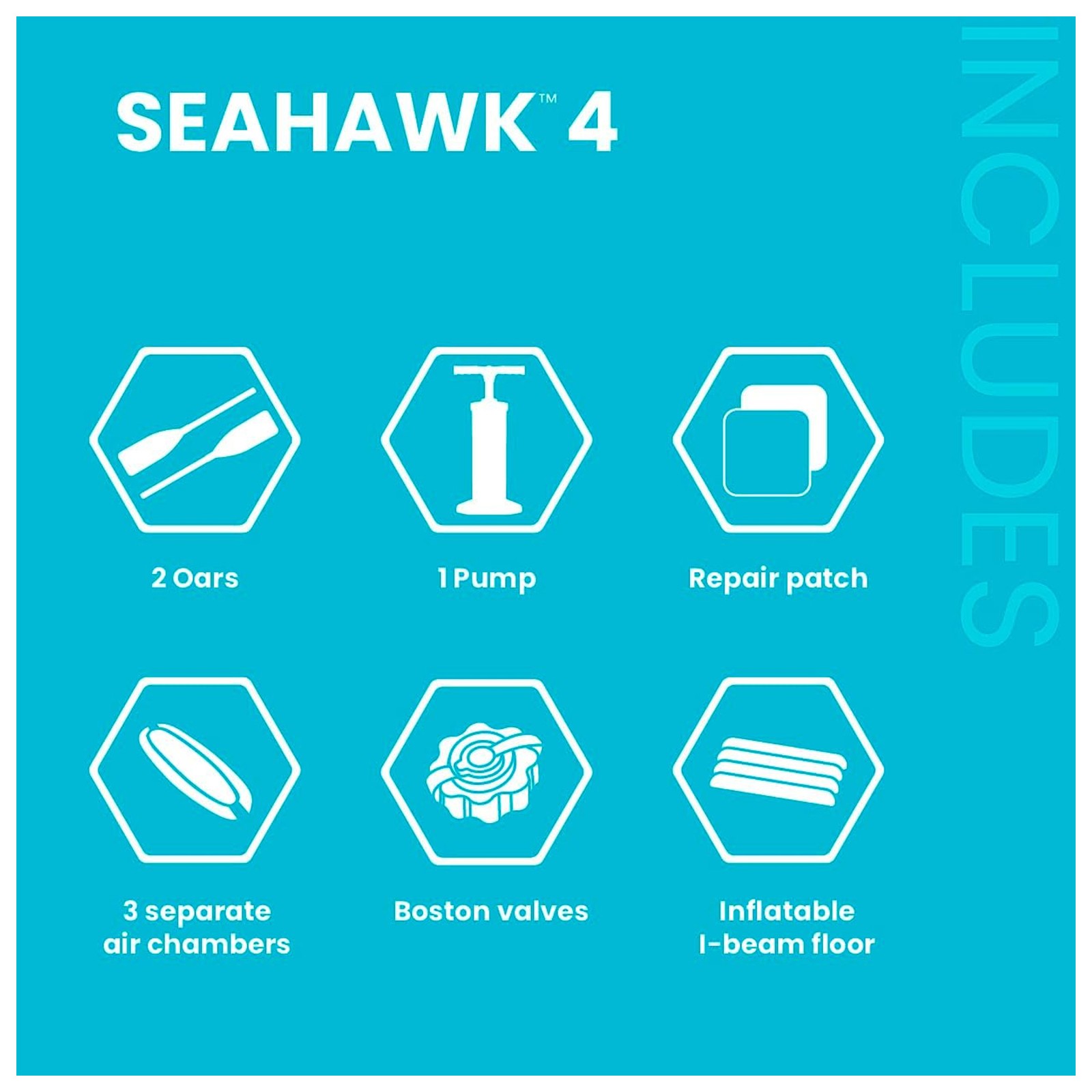 INTEX 66334EP Seahawk 4 Inflatable Boat Set with 54″ Oars, Pump, & Rod Holders