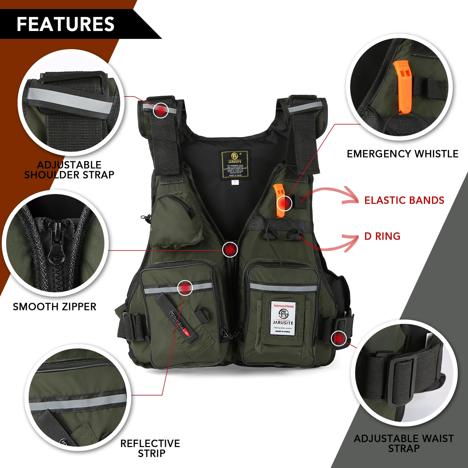 Men Professional Life Jacket Buoyancy Suit Portable Fishing Vest Multi-Pocket