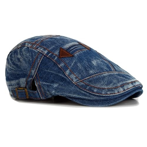 Denim Newsboy Hats for Men Women, Flat Ivy Gatsby Cabbie Driving Medium Blue