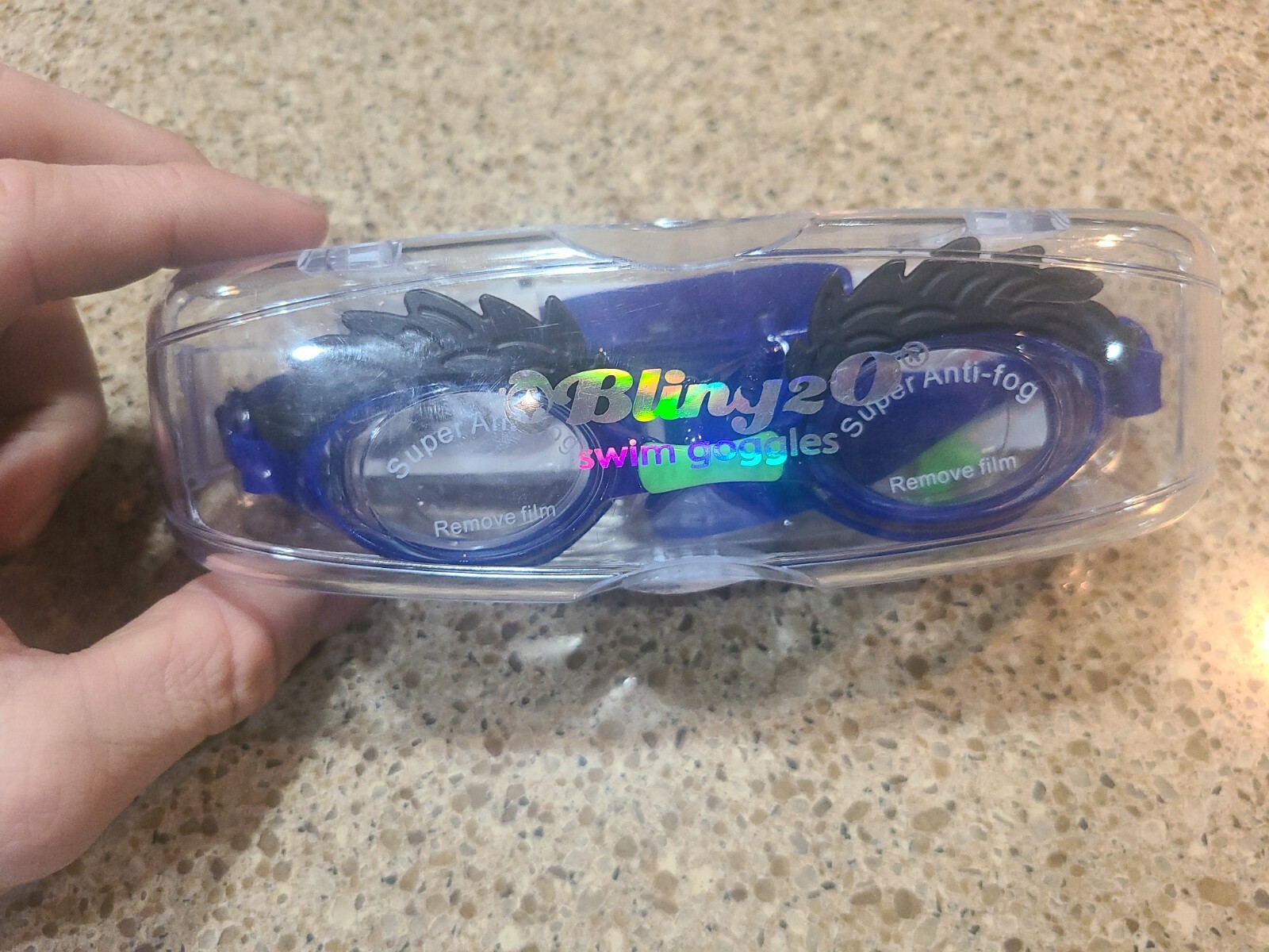 Bling2O Kids Anti-Fog Swim Goggles w/ Eyebrow Blue/Black NIB Factory Sealed