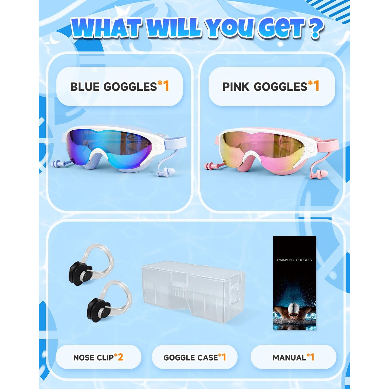2PC Kids Swim Goggles Leakproof Anti fog UV Protection Polycarbonate Lens for