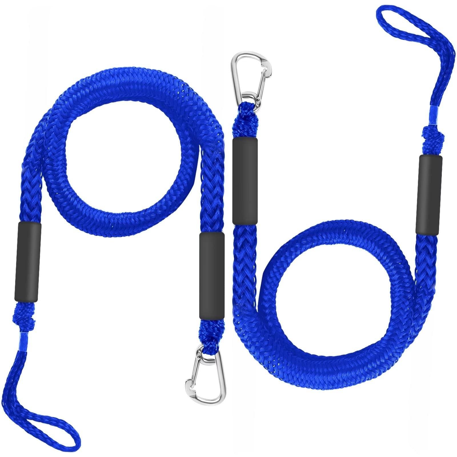 Boat Bungee Dock Lines,Jet Ski 4 feet stretches to 5 1/2 feet, 2 Pack Bue