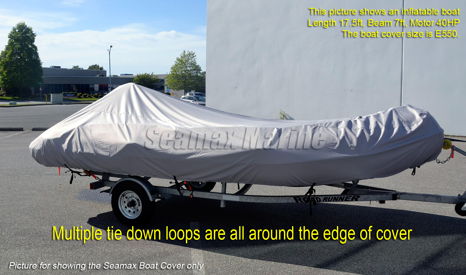 Seamax Inflatable Boat Cover, D Series for Beam 5.8-6.4ft, Length 12.2-16.5ft