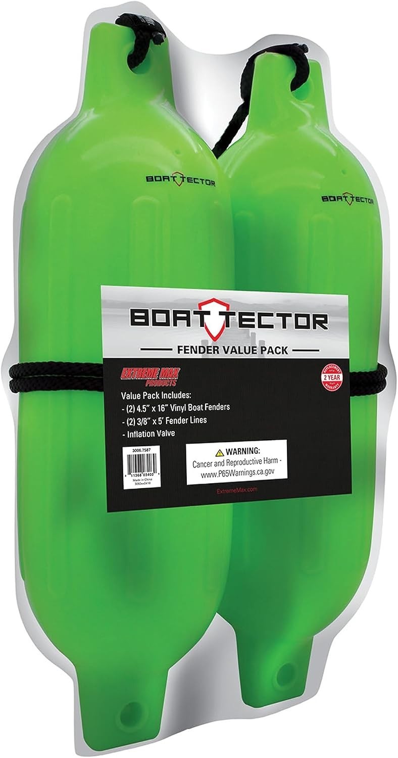 2-Pack BoatTector Inflatable Fenders – 4.5″ x 16″ for Superior Boat Protection