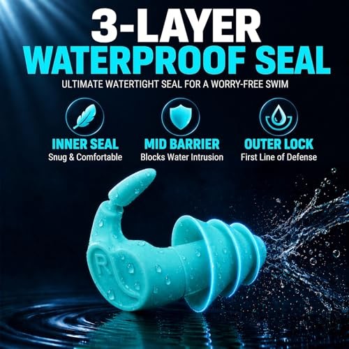 Waterproof Swim Earplugs – 4 Pairs 1 pair (Pack of 4) Blue/Black/Gray/Turquoise
