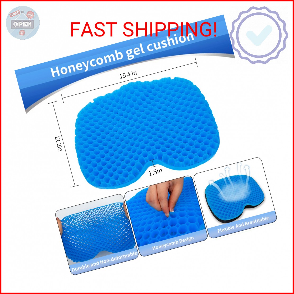 FANGULU Anti-Slip Kayak Seat Cushion Waterproof Thicken Gel Boat Pad for Sit in