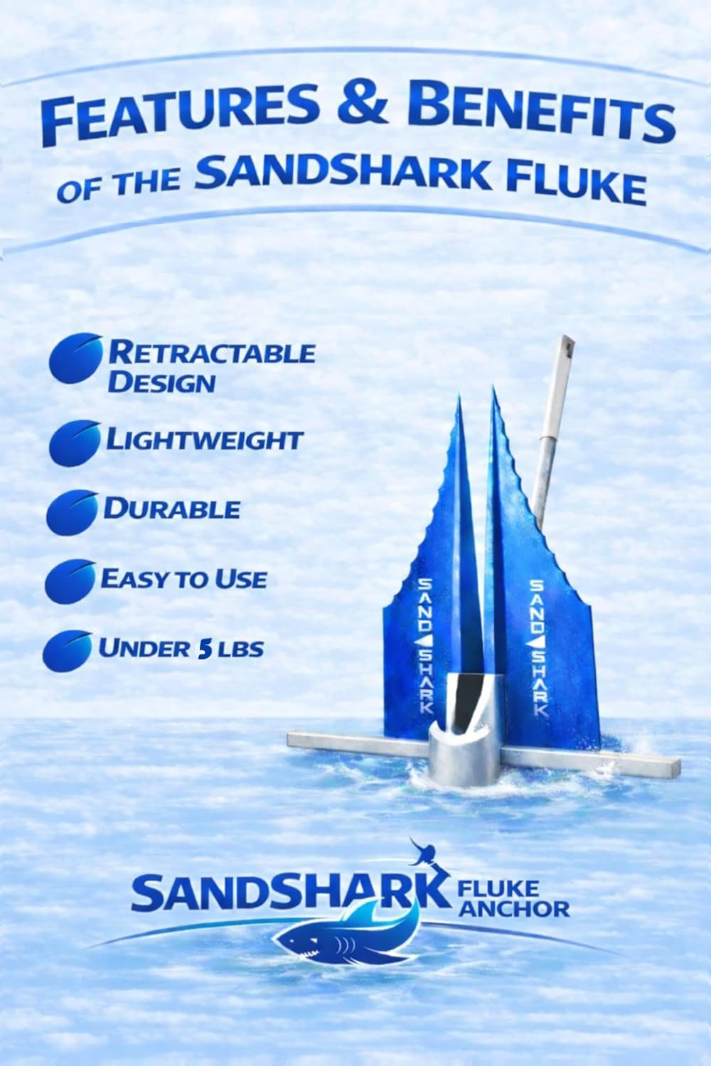 Sandshark Premium Fluke Anchor-Retractable Shaft Easy Storage-Aluminum Pontoon B