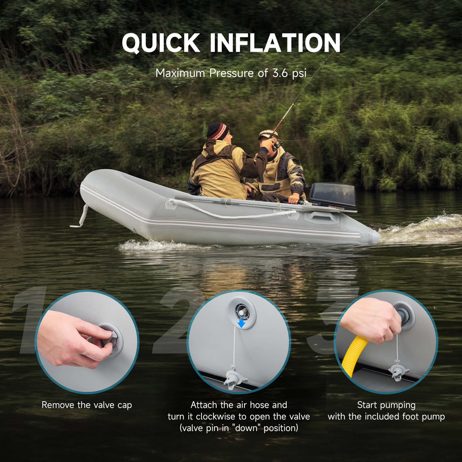 7.5ft Inflatable Boat Dinghy Tender Pontoon Rescue&Dive Boat Fishing Boat White