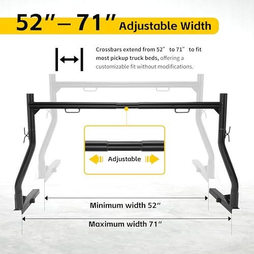 50241 Adjustable Steel – No Drill Installation, 500 lbs Truck Ladder Rack